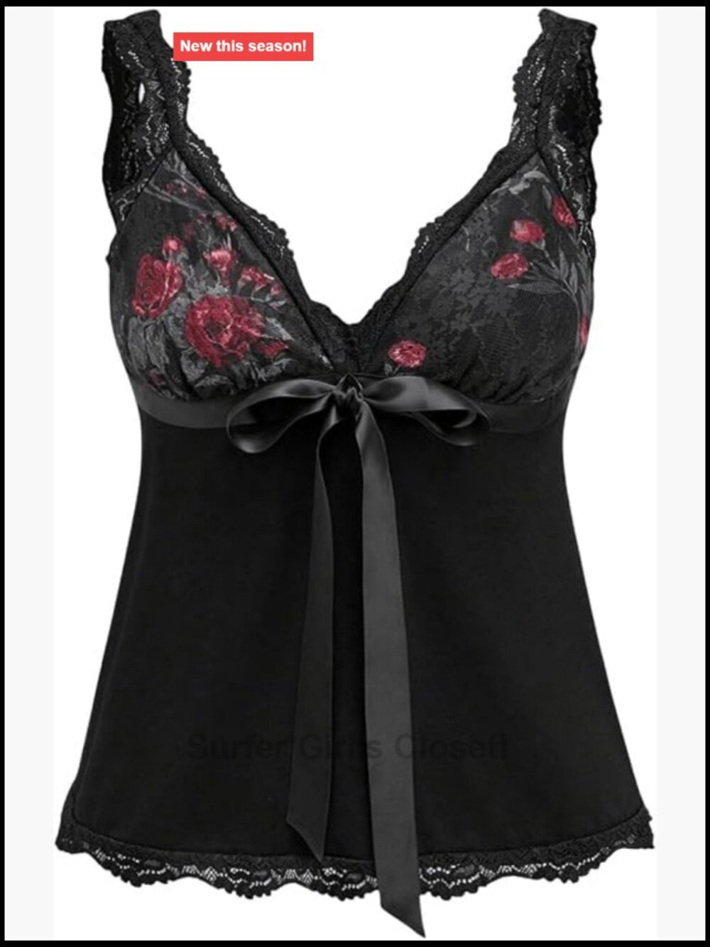 Floral Lace Tank Top Bow Tie Front Sleeveless V-Neck Going Out Top
